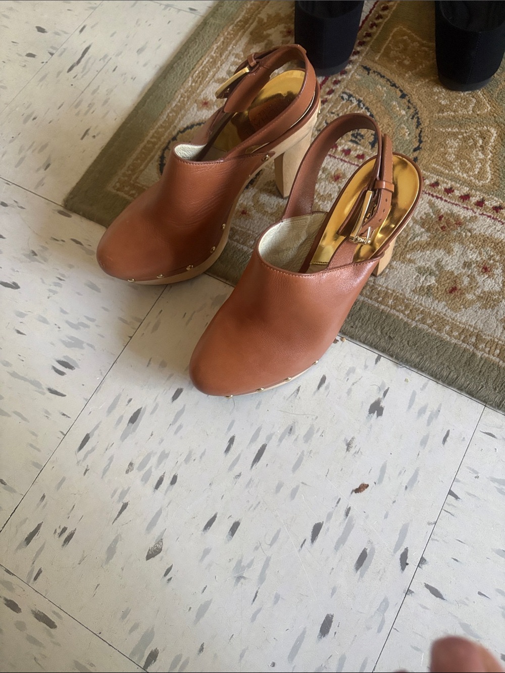 Michael Kors Brown Leather Slingback Block Heel Clogs